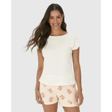 Imagem de Pijama Feminino Manga Curta Malha Malwee Ref. 122375, Creme, GG