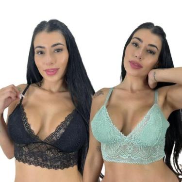 Imagem de Kit 2 Top Cropped De Renda Feminino Alças Ajustáveis Rendado Sutiã Blo