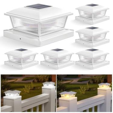Imagem de APONUO Luzes de tampa de poste solar, 2 modos de iluminação, 16 LEDs, poste de cerca para postes de madeira/vinil, postes de madeira e vinil, luzes de poste de deck à prova d'água para uso externo