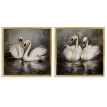 Imagem de Stupell Industries Conjunto de arte de parede em tela emoldurada de dois cisnes gêmeos com reflexos da Novae, 45,7 x 45,7 cm
