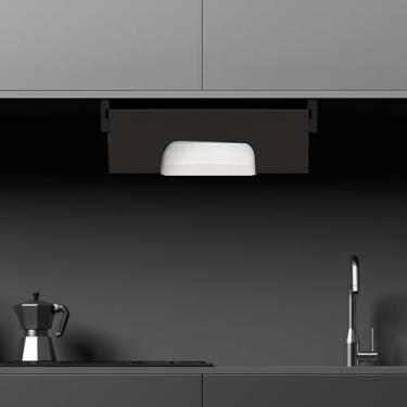 Imagem de Dispensador de pratos de papel de 23 cm – Dispensador de pratos de papel de bambu embaixo do armário, suporte vertical para pratos de cozinha, organizador de pratos de bancada, preto