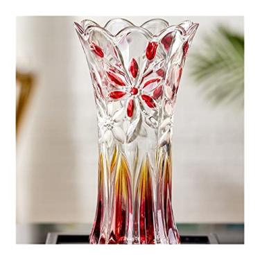 Imagem de Vaso Decoração de vaso, arranjo de flores de sala de estar, vidro transparente de flor seca, decoração de casa em estilo chinês Vaso de flores(Red,35cm)