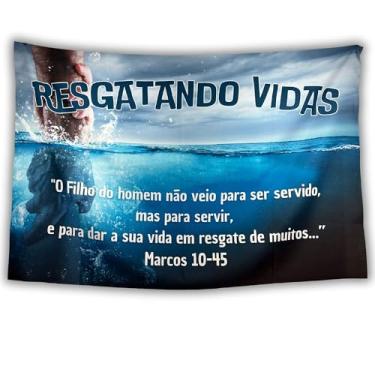 Imagem de Bandeira Painel Decorativo Igreja Evento Resgatando Vidas Tecido Oxford 150x100