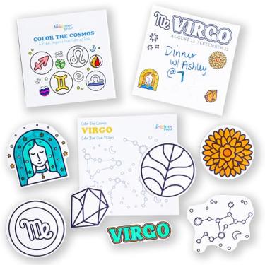 Imagem de A Brighter Year Pacote de presente Color The Cosmos Virgo - Mini livro de colorir adulto (7,6 cm x 7,6 cm - 50 páginas), post-it (127 cm x 7,6 cm x 3"), adesivos - alívio de estresse e ansiedade -