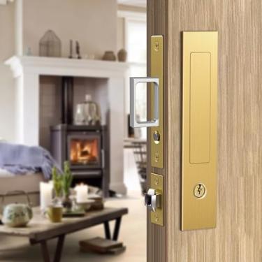 Imagem de Lipshome Fechaduras de porta de bolso, puxadores de borda, puxadores ocultos, fechaduras de porta de bolso com chaves, ferragens de porta de bolso, ferragens de porta deslizante, para portas de 4 a 6