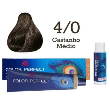 Imagem de Coloração Color Perfect 4/0 Castanho Médio + Oxi 20 Welloxon  Wella - 
