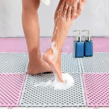 Imagem de 12 Tapete Para Box Canil Banheiro Vestiário Chuveiro Piso Modular Estrado Antiderrapante 30x30cm Triboshop (Rosa/Branco)