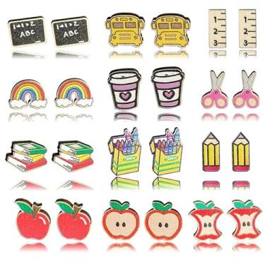 Imagem de coadipress 16 pares de brincos femininos fofos de madeira lápis de giz de cera régua de maçã para professores, brincos de volta às aulas, joias de agradecimento, presente, Extra large, Liga de aço