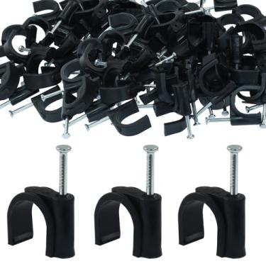 Imagem de Waziaqoc Pacote com 100 clipes de cabo de 16 mm, grampos de cabo Ethernet Cat6, clipes de fio de 1/2 polegada com prego de aço para parede, gerenciamento de cabos