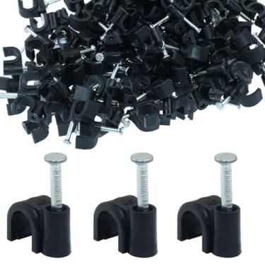 Imagem de Waziaqoc Pacote com 200 clipes de cabo de 6 mm, grampos de cabo Ethernet Cat6, clipes de fio com prego de aço para parede, gerenciamento de cabos