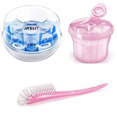 Imagem de Kit Philips AVENT Esterilizador + Escova + Dosador Rosa