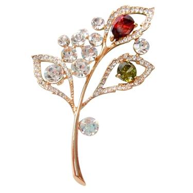 Imagem de Navachi Alfinetes de broche de galhos de cristal com folhas de opala banhada a ouro 18k, Zinco Cristal, Cristal