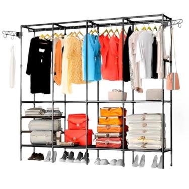 Imagem de Arara Sapateira Cabideiro 4 Colunas Armário 10 Prateleiras Multiuso para Organização Completa Quarto Closet Casal Quadrupla