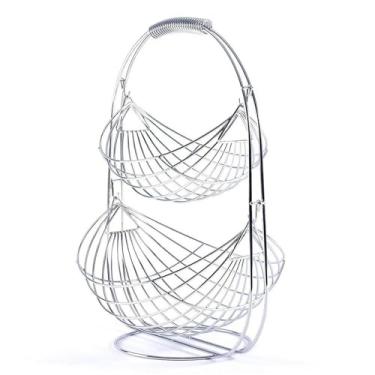 Imagem de Cesta de frutas Cesta de frutas de 2 camadas, suporte de tigela, aço inoxidável, cozinha, legumes, cesta de frutas, armazenamento, bandeja de servir, organizador doméstico, decoração Tigela de cesta d