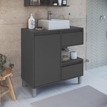 Imagem de Gabinete para Banheiro Com Cuba Branca 80cm 2 Gavetas 1 Porta 1 Nicho Paula