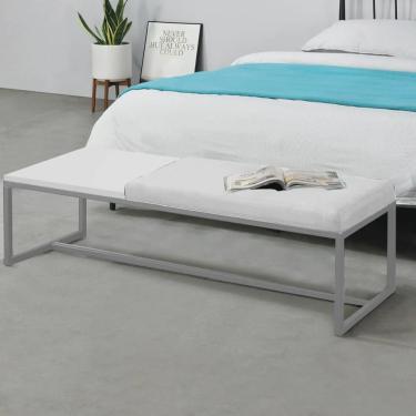 Imagem de Calçadeira Recamier Londres 140cm Industrial Cinza Suede Branco Tampo Quadrado mdf Branco - Ahz Móveis