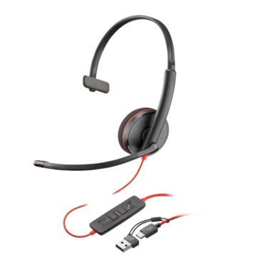 Imagem de Headset hp Poly Blackwire C3210 Mono - Conectores usb-c + usb-a - Preto e Vermelho - 8X214A6