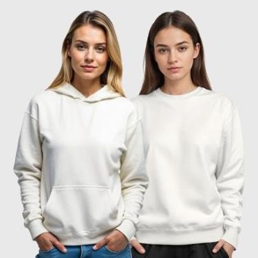 Imagem de Kit 2 Blusas de Frio Moletom Canguru e Gola Redonda Feminino Benellys-Feminino
