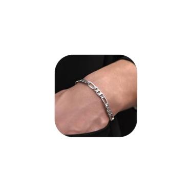 Imagem de ChainsHouse Pulseira de corrente de elos Figaro de aço inoxidável/preto/banhado a ouro 18K para homens e mulheres, 6 mm a 13 mm, 19 cm/21 cm, caixa de presente, 6mm*19cm, Metal