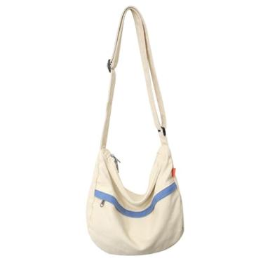 Imagem de HAN-LBG Bolsa tiracolo Hobo masculina e feminina, bolsa de ombro casual de lona com alças ajustáveis, bolsa carteiro leve para viagens, caminhadas, trabalho, bege, One Size