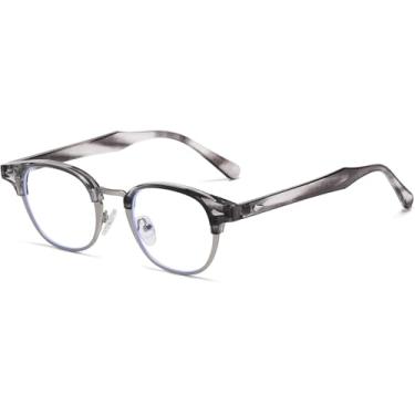 Imagem de AIEYEZO Óculos masculinos e femininos modernos, clássicos, com armação semi-aro, óculos nerd, modernos, retrô, óculos de luz azul, Linha cinza/prata, MM