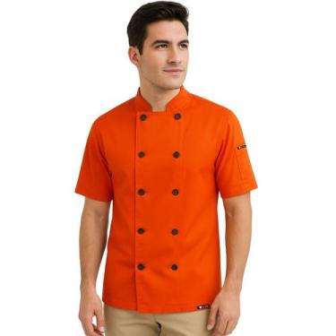 Imagem de Dólmã Para Chef Cozinha Unissex Cor Laranja Uniforme Cozinheiro Manga 