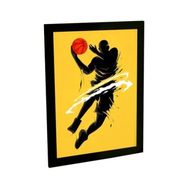 Imagem de Quadro Decorativo Basquete Ilustração Logo Amarela Enterrada Decoração Quarto Sala