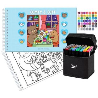 Imagem de Kit Livro De Colorir TikToker Comfy and Cozy Blue 48 Desenhos + 48 Can