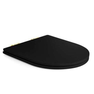 Imagem de Assento Poliester Soft Close Carrara Preto Fosco Para Vaso Deca Com Ferragem Dourada
