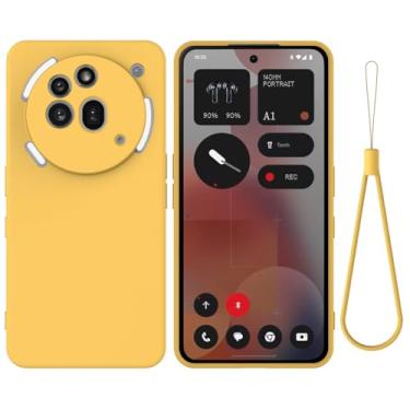 Imagem de HWPIVOX Capa para celular Nothing Phone 3a Pro 5G, capa protetora de silicone para celular 3a Pro 5G com cordão de silicone, capa fina e macia à prova de choque amarela