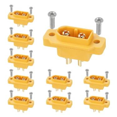 Imagem de ELFCULB 10 peças de conectores macho Amass XT60E, banhados a ouro para drones FPV RC bateria/aviões/UAVs, adaptador de plugue Lipo Drone (Amarelo)
