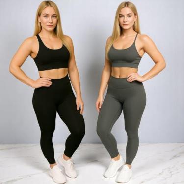 Imagem de Kit c/ 2 CALÇAS LEG Legging BASICA Cintura Alta Fitness Treino Casual 
