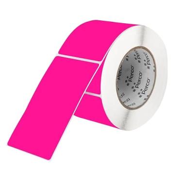 Imagem de Perco Etiquetas adesivas retangulares rosa fluorescente de 7 x 12 cm com adesivo permanente - 500 etiquetas por rolo - Cores vibrantes, forte adesão - Feito nos EUA