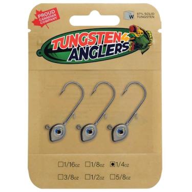 Imagem de Tungstênio 4 pescadores - 97% tungstênio puro voltado para a frente, sonar ao vivo 3D Eye Dimiki Jig Head | 1/16,1/8, 1/113.4 g Damiki Rig Jig Heads | Bass, Walleye, Crappie, Perch Fishing (Shad, 1
