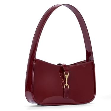 Imagem de JQWSVE Bolsas de ombro femininas bordô moderna pequena bolsa de ombro de couro sintético bolsa de ombro bolsa diária, Couro envernizado vermelho vinho, 9.64 x 2.16 x 5.51 inches