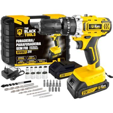 Imagem de Furadeira E Parafusadeira De Impacto Bateria 21v 3/8 Tb-21pkx The Black Tools Com Maleta E Acessorios