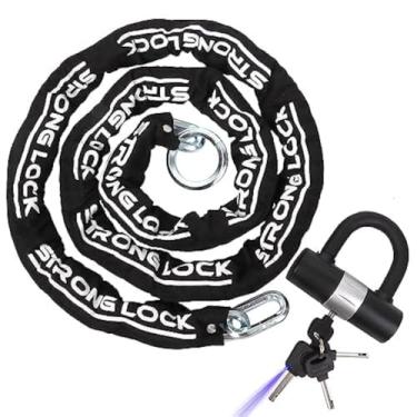 Imagem de AKM Cadeado de corrente de motocicleta antirroubo 2 pés travas de corrente de bicicleta resistentes com 4 chaves de LED 12 mm de espessura Corrente à prova de corte Cadeia de segurança de bicicleta 16 mm Bloqueio de disco U para ciclomotor, scooter, portões