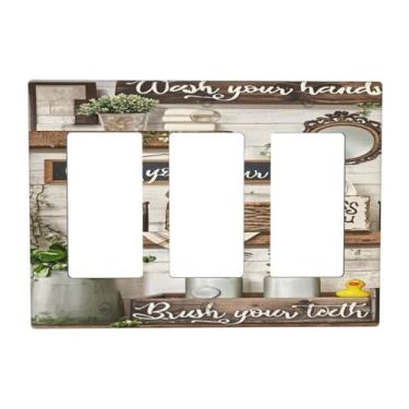 Imagem de OILbiexn Capa de interruptor de luz rústica flor de fazenda plantas vintage placa de parede de 3 gangues placa de interruptor de luz tripla Rocker GFCI capas de tomada decorativa para decoração de