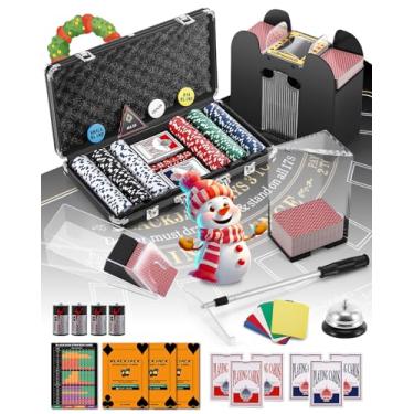 Imagem de Proshine Casino Set Blackjack Game Combo Set: Card Shuffler, 300pcs Poker Chips, Casino Felt, Card Shoe, Chip Rake, Discard Tray, Playing Cards*8, Bell, Dice, Cut Cards, Casino Buttons