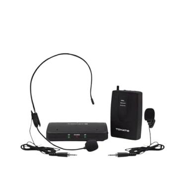 Imagem de Microfone Sem Fio Tomate, Sistema Duplo com Headset e Lapela, Receptor com Indicadores LED