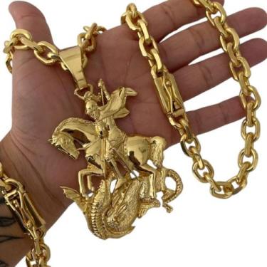 Imagem de Cordão + Pulseira 12Mm + Pingente São Jorge - Banhado A Ouro - Tojoia1