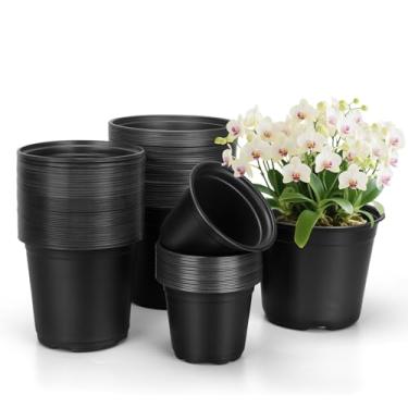Imagem de FUOAUYK Vasos de berçário para plantas, 4 vasos de plantas de 12 cm com drenagem, 120 peças de vasos pequenos de plástico para plantas (10 + 12 + 15 cm)