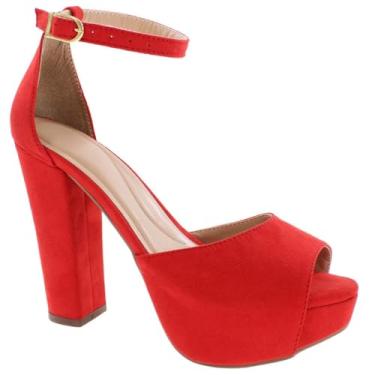 Imagem de Sandália Modarpe Meia Pata Salto Grosso Alto Feminina M13 (Vermelho, BR, Adulto, Numérico, 34)