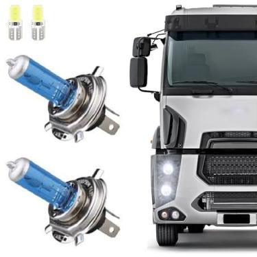 Imagem de Kit Lâmpada H4 halógena 100W 24V Super Branca 5000K com 2 Unidades e Lâmpadas T10 LED