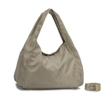 Imagem de Bolsa Nylon Feminina Grande para Faculdade, Trabalho, Academia e Uso Diário - Bolsa Universitária Lateral de Ombro Impermeável Dia a Dia Casual (Bege)