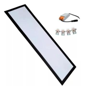 Imagem de Plafon Painel Luminária Embutir Retangular Preto 36w 30x60 Branco Frio