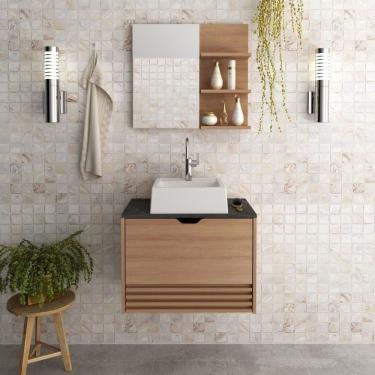 Imagem de Gabinete Suspenso Para Banheiro Com Espelheira 60cm Marrom