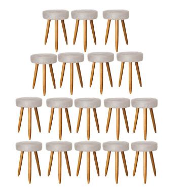 Imagem de Kit 17 Banqueta Alta Julia 50Cm Bar Cozinha Bistrô Pé Palito Carvalho Tecido Sintético Bege