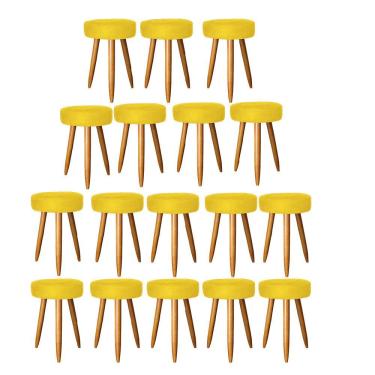 Imagem de Kit 17 Banqueta Alta Julia 50Cm Bar Cozinha Bistrô Pé Palito Carvalho Suede Amarelo