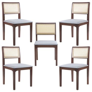 Imagem de Kit 05 Cadeiras Sala De Jantar Madeira Maciça Nivea Tela Rattan Sextavano Linho Cinza/amêndoa G55 - Gran Belo